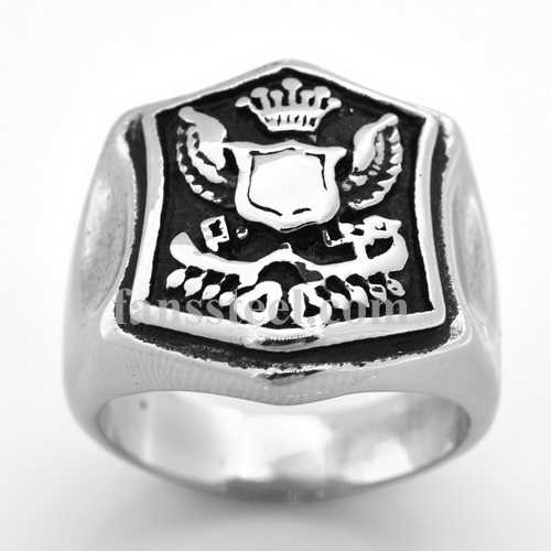 FSR08W37 Angel Wings Crown Shield Signet Ring - Click Image to Close